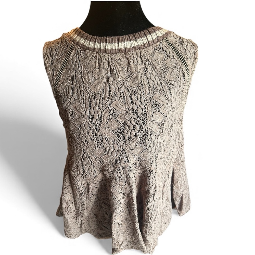 Free People Lace floral sleeveless Women's Top in Taupe with sweater neck trim-